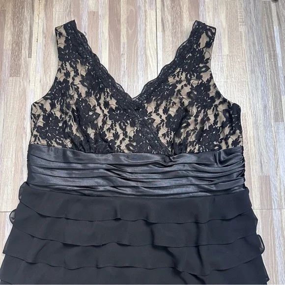 Elegant Black Lace & Chiffone Ruffle Women's Cocktail Dress Plus Size 18W - Picture 2 of 15